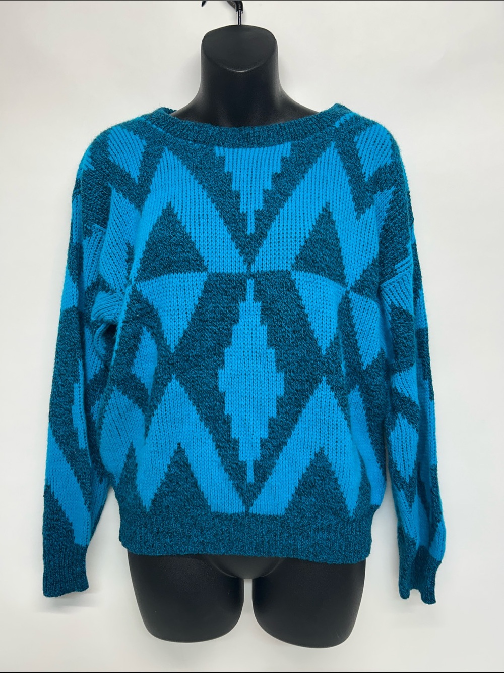 Aurielle Teal Crew Neck Knit Sweater vintage 1980s medium